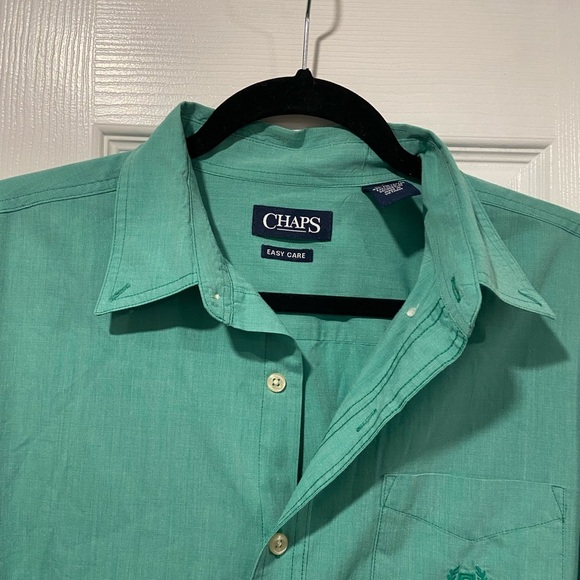Chaps Mens size M Kelly Green Easy Care Long Sleeve Button Down Shirt Logo - Picture 2 of 11